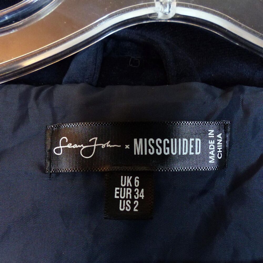 Sean John X Missguided Puffer Jacket Womens 2 US Navy Blue Velour Oversized Y2K - Picture 15 of 16